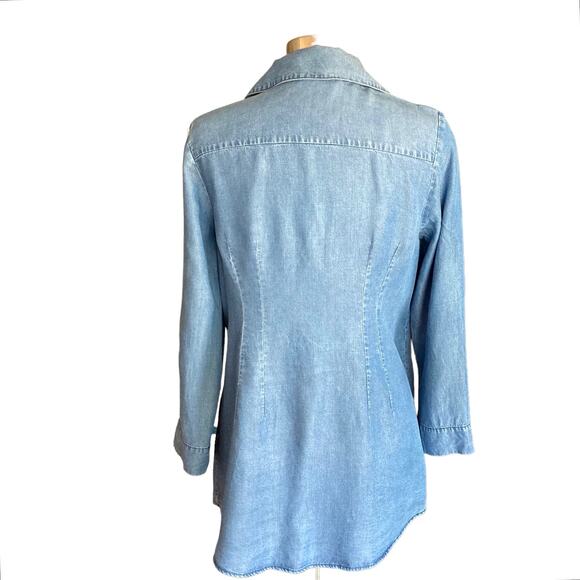Soft Surroundings Blue Chambray Asymmetric Tunic Top SMALL Lagenlook Wrap Style - Picture 3 of 12